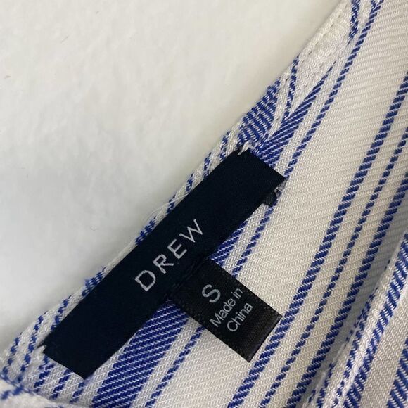 𝅺drew Anthropologie Shirt Vertical Striped Knot‎ Back Top White Blue Size Small - Picture 5 of 5
